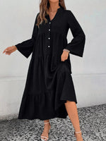 Ruffle Hem Button Front Tiered Dress