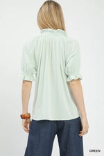 Umgee Textured Ruffle Sleeve V-Neck Top