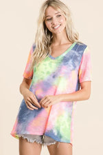 BiBi Tie Dye Print Low Gauge Deep U Neck Top