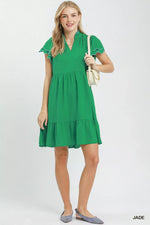 Umgee Scallop Flutter Sleeve Tiered Mini Dress