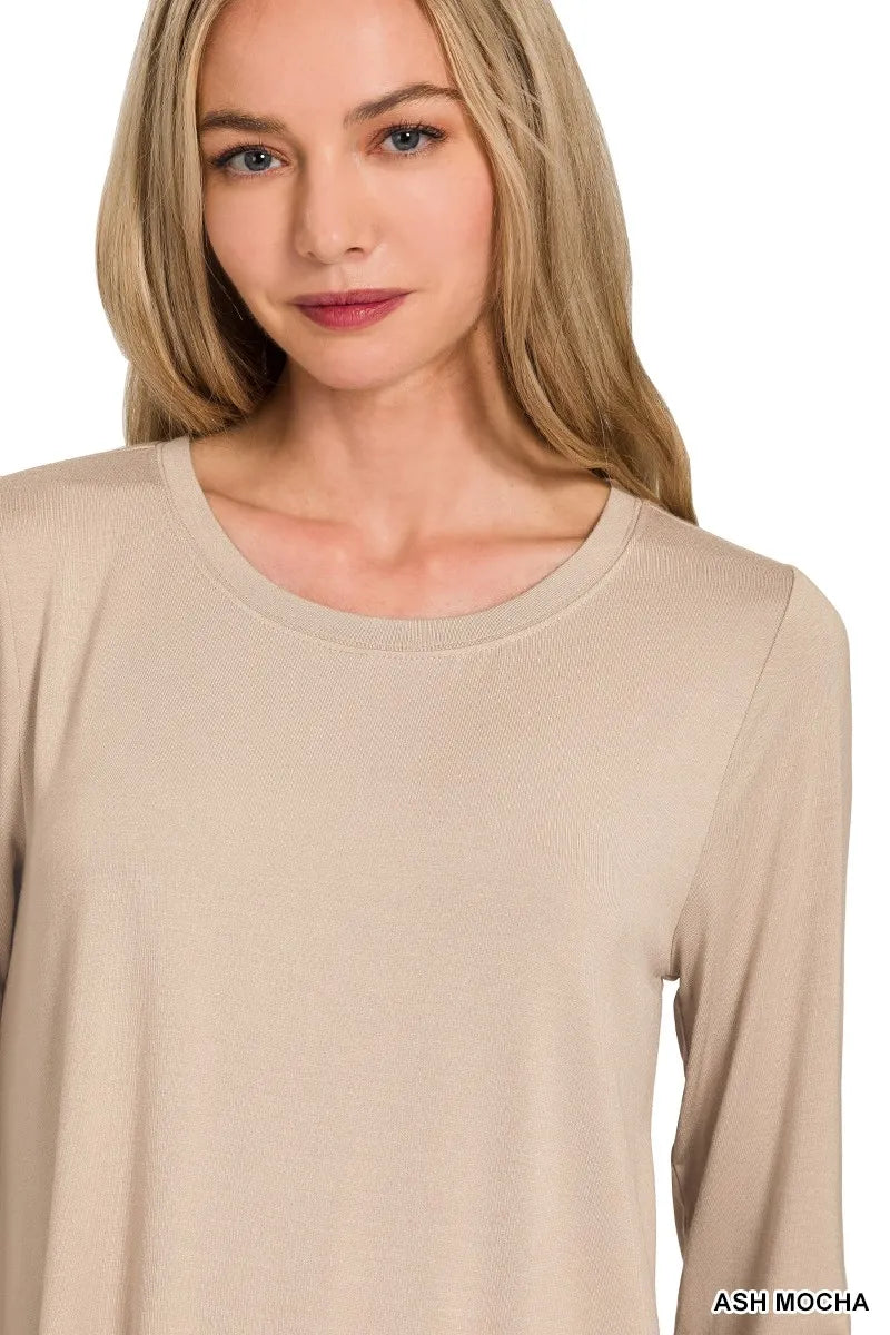 Zenana Flowy Round Hem Rayon Long Sleeve Top