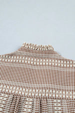 Western Pony Embroidered Yoke Puff Sleeve Gingham Blouse