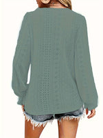 Plus Size Eyelet V-Neck Flounce Sleeve Blouse