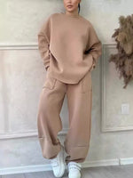 Full Size Oversized Round Neck Top and Pants Set Plus Size