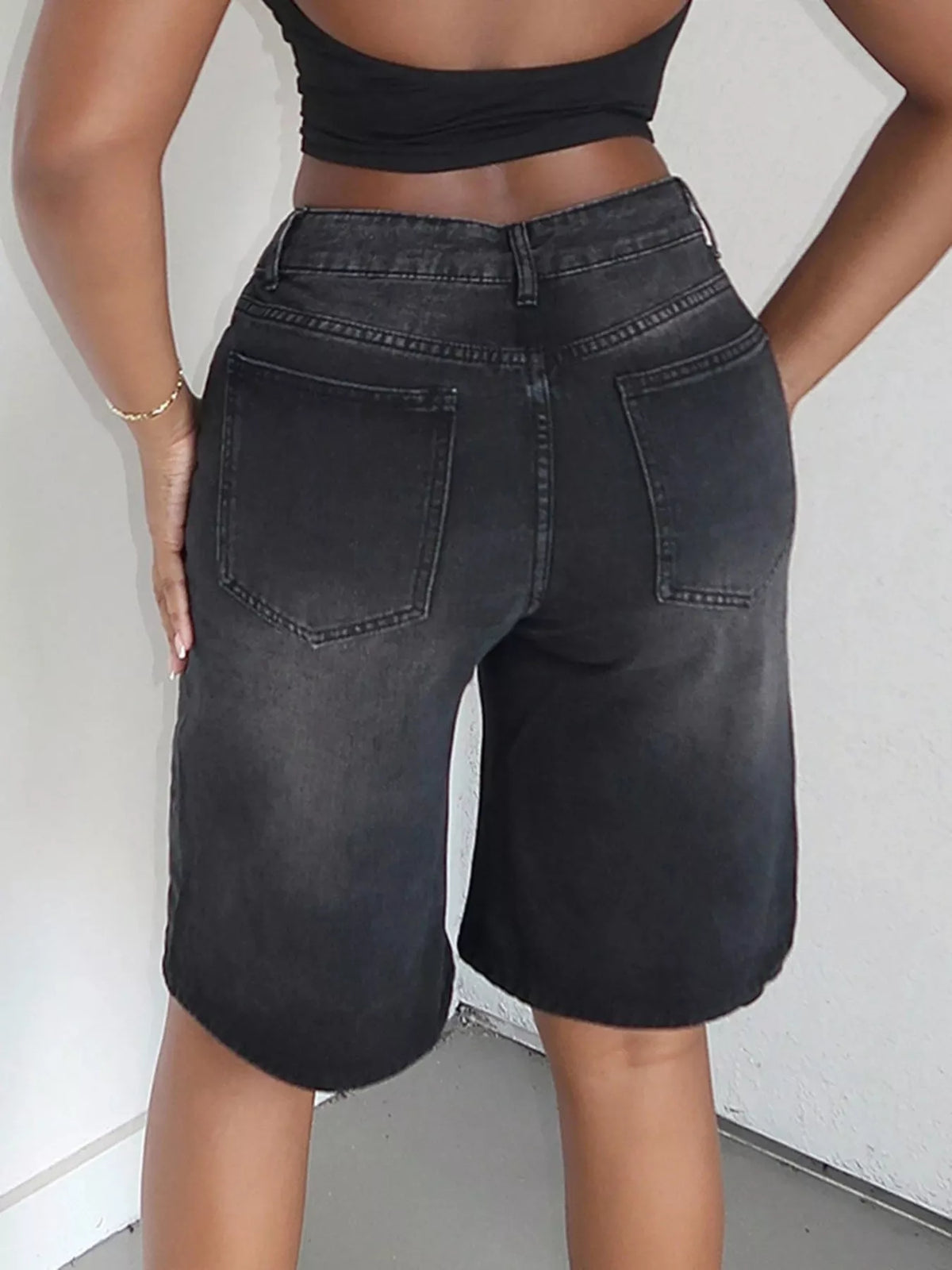 High Waisted Wide Leg Denim Shorts