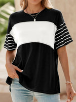 Color Block Striped Sleeve Casual T-Shirt