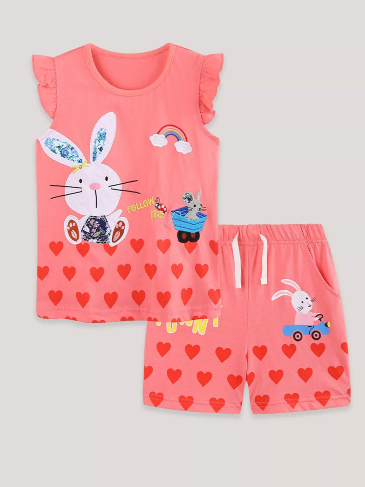 Children's Bunny Heart Print Top and Shorts Set