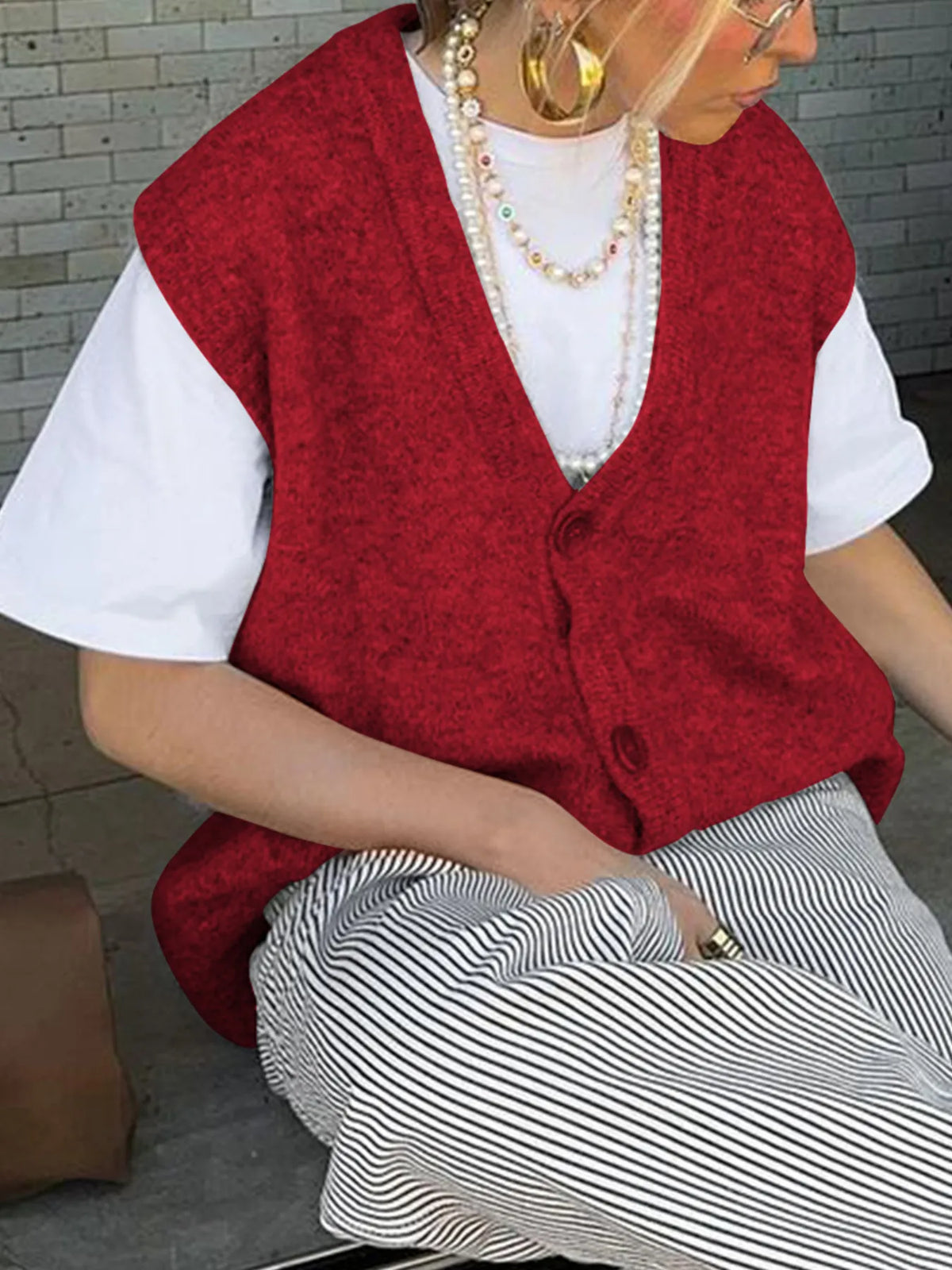 Button-Front Sweater Vest