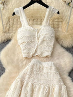 Textured Crop Top and Tiered Skirt Set