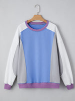 Exposed Seam Colorblock Patchwork Ribbed Trim Sweatshirt