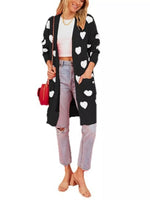 Heart Pattern Open Front Longline Cardigan