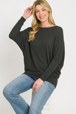Zenana Hacci Dolman Sleeve Boat Neck Top