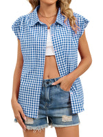 Plaid Button Up Cap Sleeve Shirt