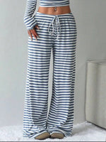 Striped Long Sleeve Crop Top and Wide Leg Pants Set