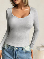 Ribbed Knit Long Sleeve Fitted T-Shirt