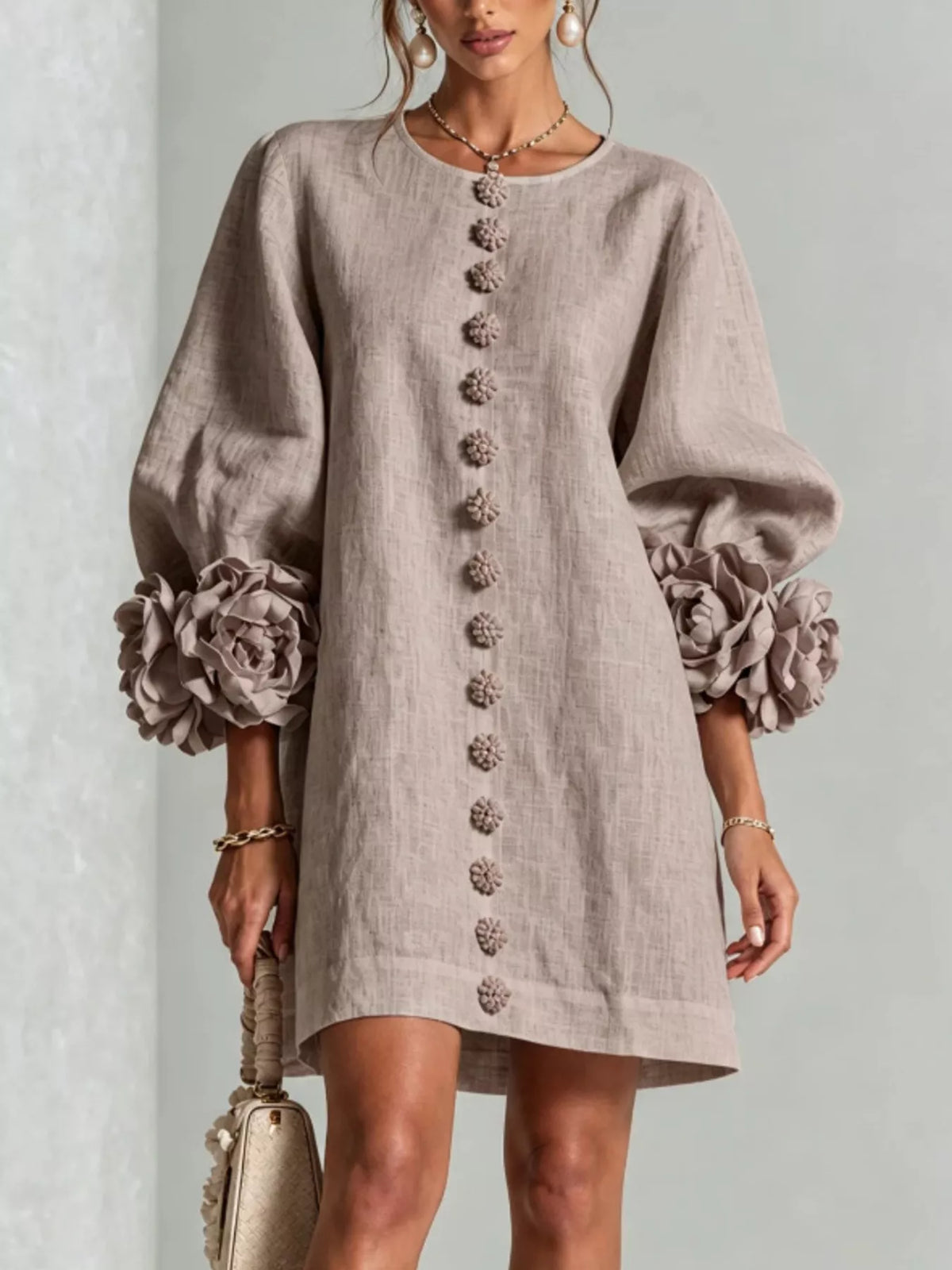 3D Floral 3/4 Sleeve Mini Dress