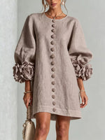 3D Floral 3/4 Sleeve Mini Dress