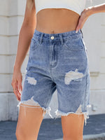 Distressed Raw Hem Denim Shorts