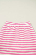 Half Zip Striped Sleeveless Top and Skirt Set
