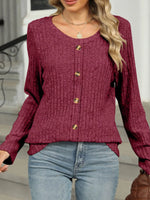 Ribbed Round Neck Long Sleeve Top
