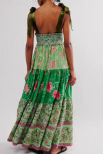 Floral Tiered Maxi Dress with Mixed Print Design
