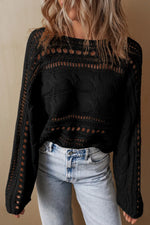 Cable-Knit Openwork Long Sleeve Sweater
