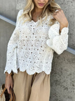 Crochet Lace V-Neck Bell Sleeve Knit Top