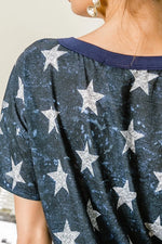 BiBi Vintage Star Print Top With Contrast Caged Neck