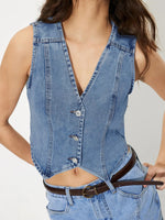 Button-Up Sleeveless Denim Vest