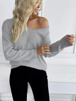 V-Neck Long Sleeve Knit Top