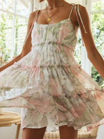 Frill Printed Square Neck Mini Cami Dress