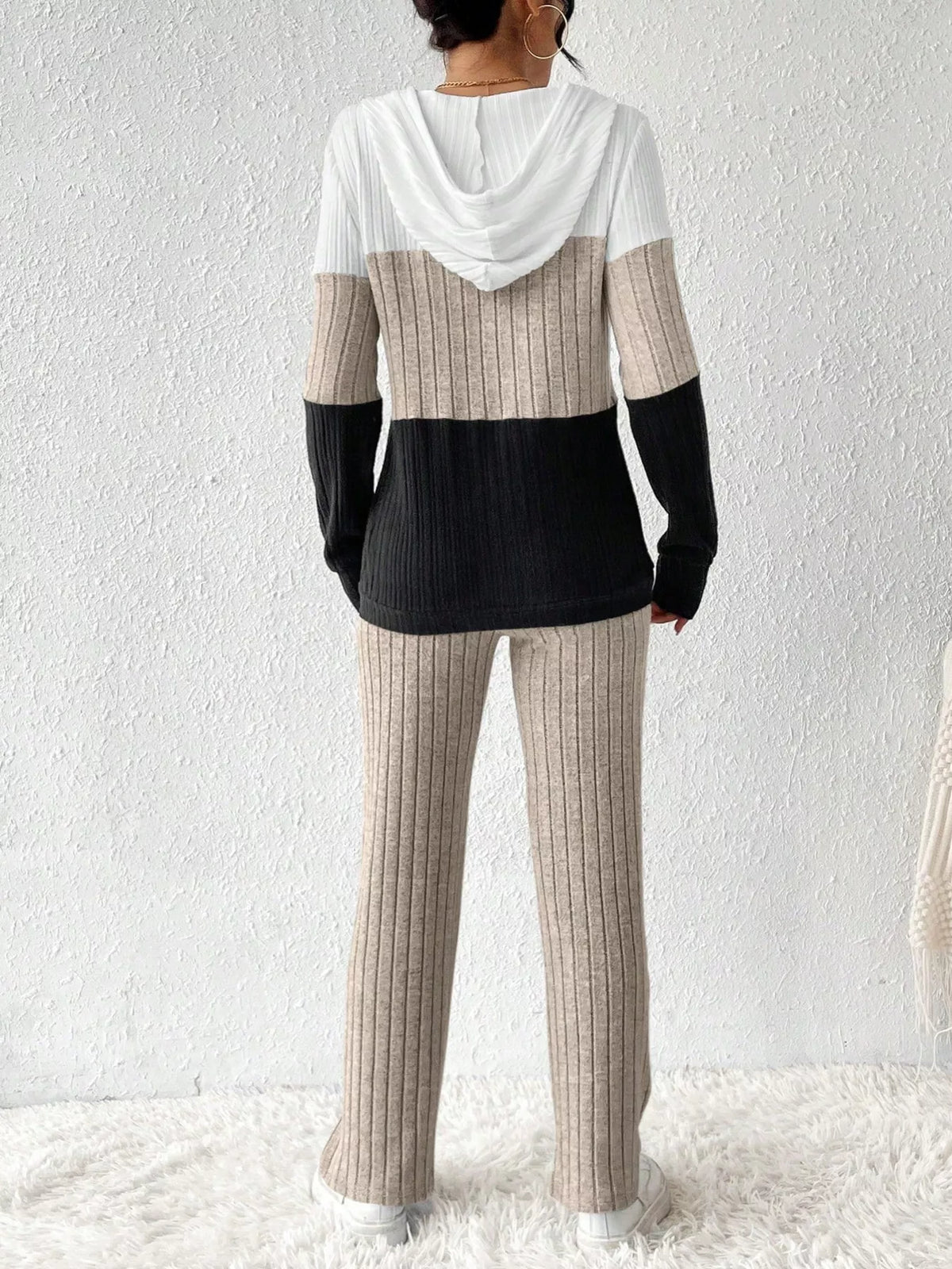 Color Block Half Zip Hooded Top and Pants Set