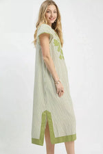 Umgee Stripe Midi Dress with Lace Trim