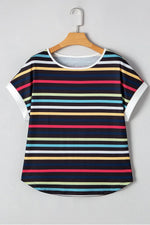 Colorful Striped Short Sleeve Casual T-Shirt