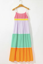 Color Block Flowy Tiered Maxi Dress with Pockets