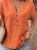 Notched Short Sleeve Blouse