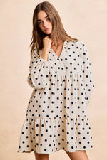 BiBi Polka Dot Corduroy Collared V Neck Dress
