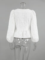 Textured Square Neck Balloon Sleeve Shirt