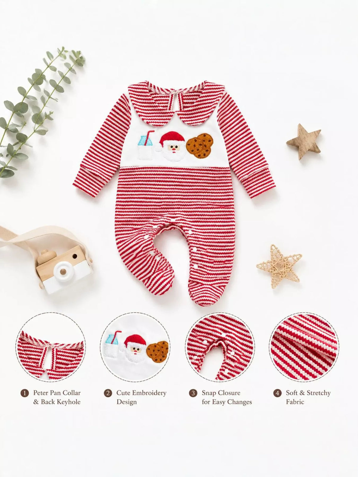 Children's Christmas Santa and Cookies Striped One-Piece