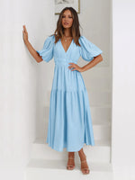 Surplice Half Puff Sleeve Midi Dress