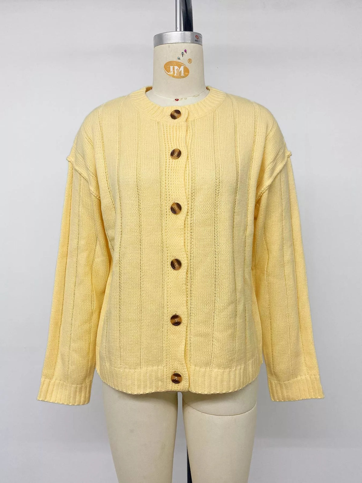 Button Up Dropped Shoulder Cardigan