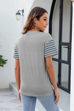 Color Block Round Neck Short Sleeve T-Shirt