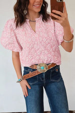 Textured Floral Puff Sleeve Blouse