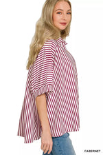 Zenana Oversized Stripe Button Down Shirt