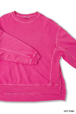 Zenana Full Size French Terry Pigment Dye & Enzyme Washing Pullover Plus Size