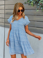 Floral Print V-Neck Ruffle Tiered Summer Mini Dress