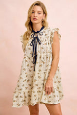 BiBi Floral Multi-tierd Dress With Ruffles And Front Tie