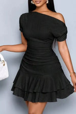 One-Shoulder Ruffle Hem Mini Dress