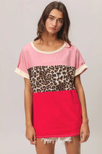 BiBi Leopard Printed JerseyColor Block Roll Up