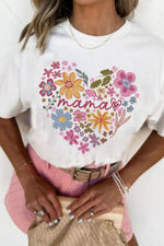MAMA Flower Heart Cotton Blend Graphic Tee
